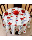 60" Round Tissus Toselli Red Poppies & Lavender on White Plain Cotton Tablecloth 2-4 Place 6-Pcs Plain Cotton Tablecloth Ensemble Set of 1 Tablecloth, 4 Napkins, 1 Tidy Basket – Display a Red Poppies on White Tabletop!