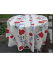 60" Rd Red Poppies Lavender on Bright White Cotton Tablecloth