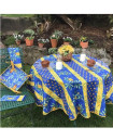 60" Rd Cigales Coated-Cotton Blue Tablecloth 