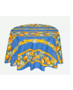 60" Round Tissus Toselli Citron Lemons on Blue Plain Cotton Tablecloth – For 2-4 Person Seating...Order Matching $6 Napkins & $15 Tidy Bread Basket Displayed on this Tablecloth Page! 