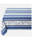 60" Sq MARAT Avignon Blue White Filigree Banner on White Stain-Proof Tablecloth