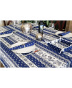 60" Sq MARAT Avignon Blue White Filigree Banner on White Stain-Proof Tablecloth