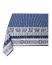 60" Sq Blue on White Filigree Banner Design Stain-Proof Cotton Tablecloth