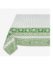 60" Square Bastide Banner Green on White Tablecloth in Stain-Proof Cotton