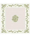 60” Sq Tissus Toselli Nyon 4-Sides Bordered Olives , Leaves on Branches on Grey in Plain Cotton