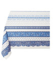 60" Sq MARAT Tradition Blue White Filigree Banner on White Stain-Proof Tablecloth