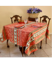 60" Round MARAT Tradition Green Filigree on Orange Rust Plain Cotton Tablecloth 