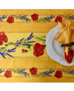 60" Square Tissus Toselli Red Poppies & Lavender on Yellow Plain Cotton Tablecloth For 2-4 Person Seating...Order Matching $6 Napkins & $15 Tidy Bread Basket Displayed on this Tablecloth Page!