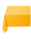 60" Sq French Provence Red Allover Calissons Floral Buds on Yellow Plain Cotton Tablecloth