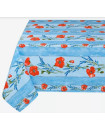 60" Square Tissus Toselli Red Poppies & Lavender on Light Blue Stain-Proof Cotton Tablecloth For Seating 2-4 persons...Includes 2 Free Napkins...Order More Matching $6 Napkins & $15 Tidy Bread Basket on this Tablecloth Page!