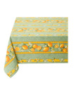 60" Square Tissus-Toselli Citron Lemons & Leaves on Green Stain-Proof Cotton Tablecloth – For Seating 2-4 persons...Includes 2 Free Napkins...Order More Matching $6 Napkins & $15 Tidy Bread Basket on this Tablecloth Page!