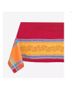 64" Square Toselli Jacquard Woven Olivia Red & Yellow Bordered Tablecloth in Stain-Proof Cotton 