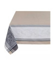 64" Square Tissus Toselli Jacquard Woven Versailles Taupe & White Bordered Tablecloth in Stain-Proof Cotton