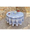 70" Round MARAT Bastide Light-Blue on White Stain-Proof Cotton Tablecloth for Seating 2-6 People...Includes 4 Free Napkins...Order More Matching $6 Napkins & $15 Tidy Bread Basket on this Tablecloth Page! 