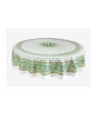 70" Round MARAT Bastide Green Filigree on White Stain-Proof Cotton Tablecloth for Seating 2-6 People...Includes 4 Free Napkins...Order More Matching $6 Napkins & $15 Tidy Bread Basket on this Tablecloth Page!