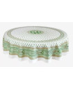 70" Rd 2-6 Place 8-Pcs Ensemble Set Includes 1-Bastide Green Filgree on White Wipeable Coated Cotton Tablecloth