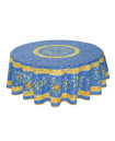 70" Round Tissus Toselli Provence Cigale Locusts Tablecloth on Blue in Plain Cotton for 2-6 Person Seating...Order Matching $6 Napkins & $15 Tidy Bread Basket Displayed on this Tablecloth Page!