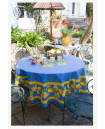 Tissus Toselli 70" Rd Citron Blue Tablecloth