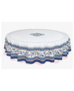 70" Round MARAT Avignon Revisited Blue on White Filigree Coated Cotton Tablecloth for Seating 2-6 People...Includes 4 Free Napkins...Order More Matching $6 Napkins & $15 Tidy Bread Basket on this Tablecloth Page! 