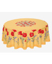 70" Round Tissus-Toselli Red Poppies & Lavender on Yellow Plain Cotton Tablecloth For Seating 2-6 People...Order More Matching $6 Napkins & $15 Tidy Bread Basket on this Tablecloth Page! 