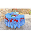 70" Rd Poppies & Blue Seats 2-6 | Plain Cotton Tablecloth of Striking Red Poppies on Light Blue