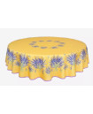 70" Rd 2-6 Place 8-Pcs Ensemble Set Includes 1-Bonnieux Lavender Purple Green on Yellow Filigree Wipeable Coated Cotton Tablecloth
