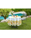 70" Round Tissus-Toselli Citron Lemons & Leaves on White Stain-Proof Cotton Tablecloth for Seating 2-6 People...Includes 4 Free Napkins...Order More Matching $6 Napkins & $15 Tidy Bread Basket on this Tablecloth Page! 