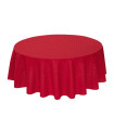60" Round Tissus-Toselli Yellow Allover Floral Calissons Buds on Red Plain Cotton Tablecloth – Set Your Tabletop with a Sunset & Red Wine Theme! 
