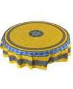 90" Round MARAT Tradition Blue on Yellow Tablecloth in Stain-Proof Coated Cotton