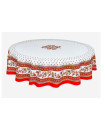 70" Round MARAT Avignon Revisited Red-Yellow & White Filigree Design Coated Cotton Tablecloth Includes 4 Free Napkins...Order More Matching $6 Napkins & $15 Tidy Bread Basket on this Tablecloth Page!