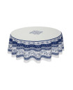 70" Rd 2-6 Place 8-Pcs Ensemble Set Includes 1-Avignon Blue on White Wipeable Coated Tablecloth 