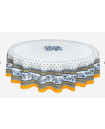 70" Round MARAT Avignon Revisited Yellow & Blue on White Filigree Coated Cotton Tablecloth for Seating 2-6 People...Includes 4 Free Napkins...Order More Matching $6 Napkins & $15 Tidy Bread Basket on this Tablecloth Page!