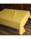 60" Square MARAT Avignon Blue Allover Calissons on Yellow Stain-Proof Cotton Tablecloth For Seating 2-4 persons...Includes 2 Free Napkins...Order More Matching $6 Napkins & $15 Tidy Bread Basket on this Tablecloth Page!