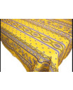 60" Square MARAT Avignon Blue Filigree on Yellow Stripe-Banner Stain-Proof Cotton Tablecloth - For Seating 2-4 persons...Includes 2 Free Napkins...Order More Matching $6 Napkins & $15 Tidy Bread Basket on this Tablecloth Page!