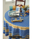 70" Round MARAT Bastide Yellow on Lavender Stain-Proof Cotton Tablecloth for Seating 2-6 People...Includes 4 Free Napkins...Order More Matching $6 Napkins & $15 Tidy Bread Basket on this Tablecloth Page! 