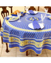70" Rd 2-6 Place 8-Pcs Ensemble Set Includes 1-Bastide Lavender and Yellow Wipeable Coated Cotton Tablecloth +6 Matching Napkins +1 Tidy Fabric Bread Basket