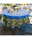 Matching Tabletop with Tissus Toselli Citron Lemons with Leaves on Blue Design 18" x 18" Napkins in Plain Cotton 