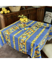 Matching Tabletop with Tissus Toselli Citron Lemons with Leaves on Blue Design 18" x 18" Napkins in Plain Cotton 
