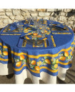 Tabletop with Tissus Toselli Citron Lemons with Leaves on Blue Design 18" x 18" Napkins in Plain Cotton 