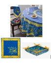  Tissus Toselli 70" Rd 6-Place 8-Pcs Cigale Blue Tablecloth Ensemble