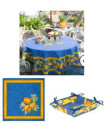  Tissus Toselli 70" Rd 6-Place 8-Pcs Citron Blue Tablecloth Ensemble