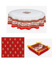 MARAT 70" Rd 6-Place 8-Pcs Red Yellow White Tablecloth Ensemble Set | 1 Plain Cotton Tablecloth, 6 Napkins, 1 Tidy Bread Basket