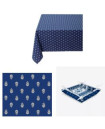 60" Avignon Square 2-4 Place 6-Pcs White Allover Floral Calissons Buds on Blue Coated-Cotton Tablecloth Ensemble Set | 1 Tablecloth, 4 Napkins, I Tidy Bread Basket – Enjoy Royal Blue Cafe Dining!