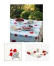Tissus Toselli 60" Sq 2-4 Place 6-Pcs Red Poppies & Lavender on White Ensemble Set Plain Cotton | 1 Tablecloth, 4 Napkins, 1 Tidy Bread Basket 