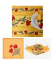 Tissus Toselli 60" Sq 2-4 Place 6-Pcs Red Poppies & Lavender on Yellow Ensemble Set Plain Cotton | 1 Tablecloth, 4 Napkins, 1 Tidy Bread Basket