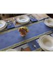 Jacquard Olives Sprigs On Blue & Yellow Table Runner 11-Pcs Ensemble Set Seats 4-8
