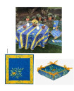 60" Rd Cigales Coated-Cotton Blue Tablecloth 4-Place 6-Pcs Ensemble Set of 1 Tablecloth, 4 Napkins, I Tidy Bread Basket 