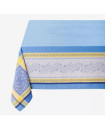 64" Square Tissus Toselli Jacquard Olivia Blue & Yellow Bordered Stain-Proof Tablecloth