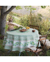 70" Round Tissus-Toselli Ramatuelle Olives & Leaves Green Plain Cotton Tablecloth For 2-6 Person Seating...Order Matching $6 Napkins & $15 Tidy Bread Basket Displayed on this Tablecloth Page!
