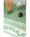 60" Square Tissus Toselli Ramatuelle Olives & Leaves on Green Plain Cotton Tablecloth For 2-4 Person Seating...Order Matching $6 Napkins & $15 Tidy Bread Basket Displayed on this Tablecloth Page!